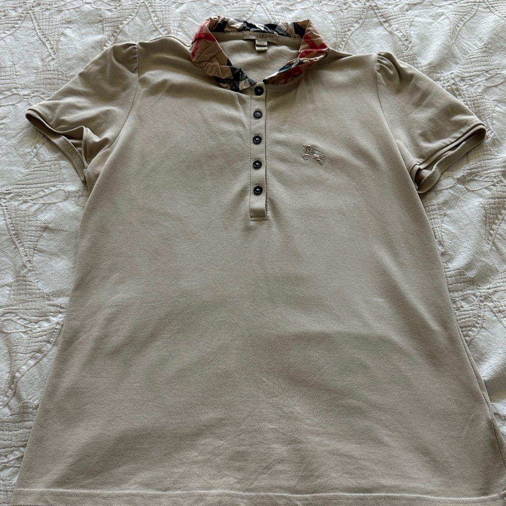 Burberry Beige Button Down Shirt with Patterned Collar
